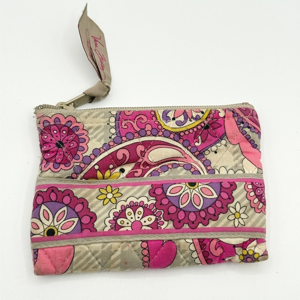 Vera Bradley Coin Purse Wallet‎ Quilted Pink Purple Floral Zip Small Womens